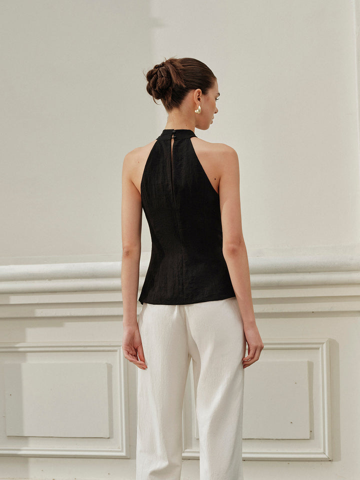 Halter Asymmetrischer-Hals-Split-Oberteil