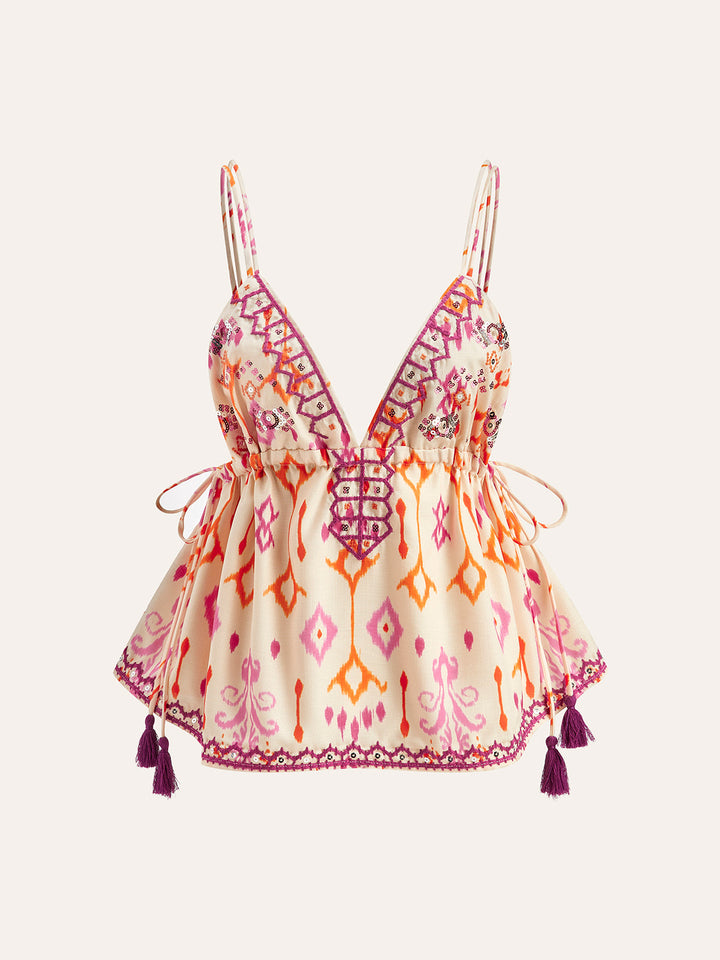 Besticktes Boho-Quasten-Trägertop