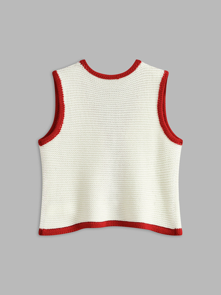 Geflochtener Pullover-Weste mit Farbblock
