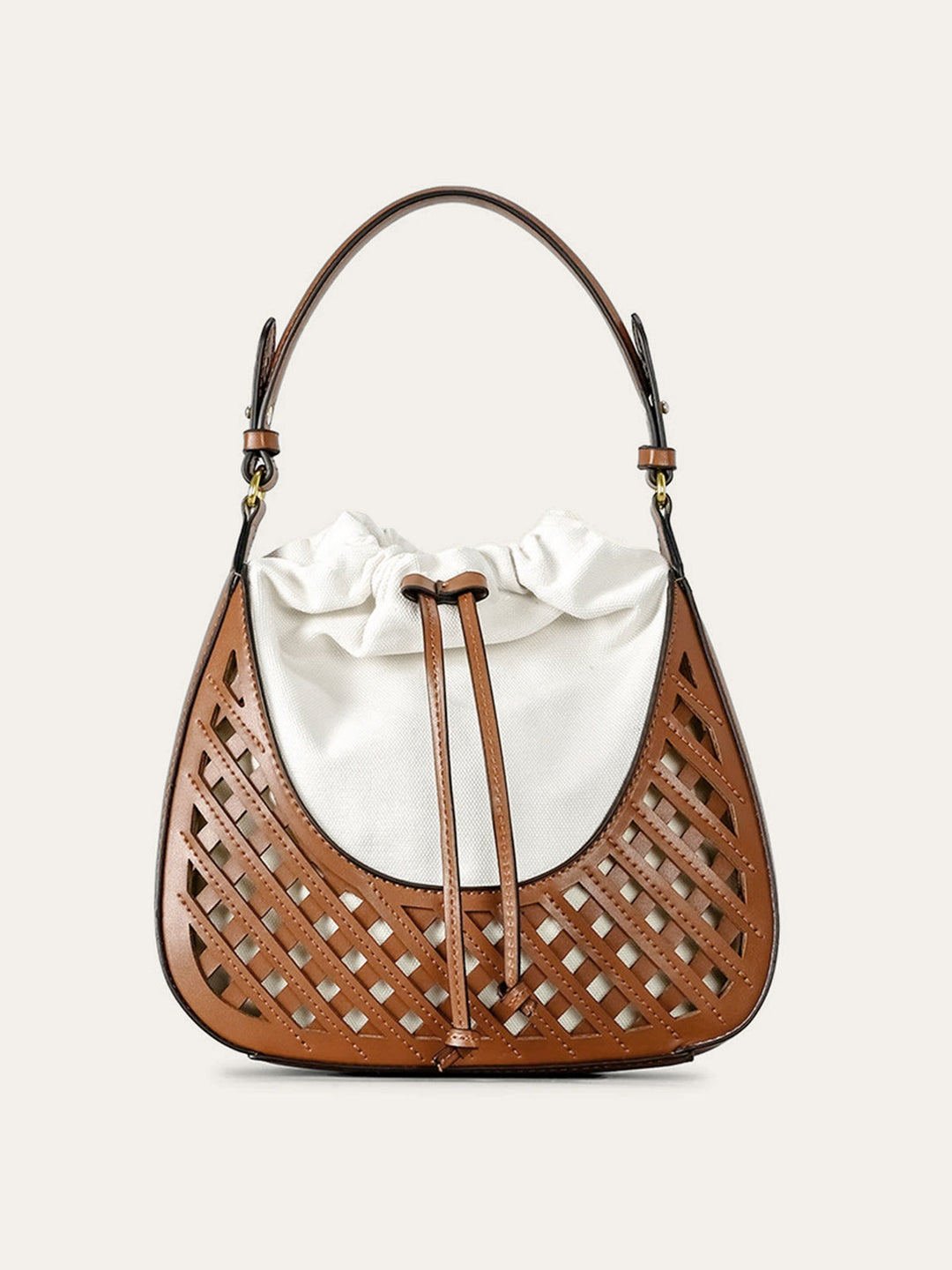 Geflochtene Kordelzugtasche aus Leder