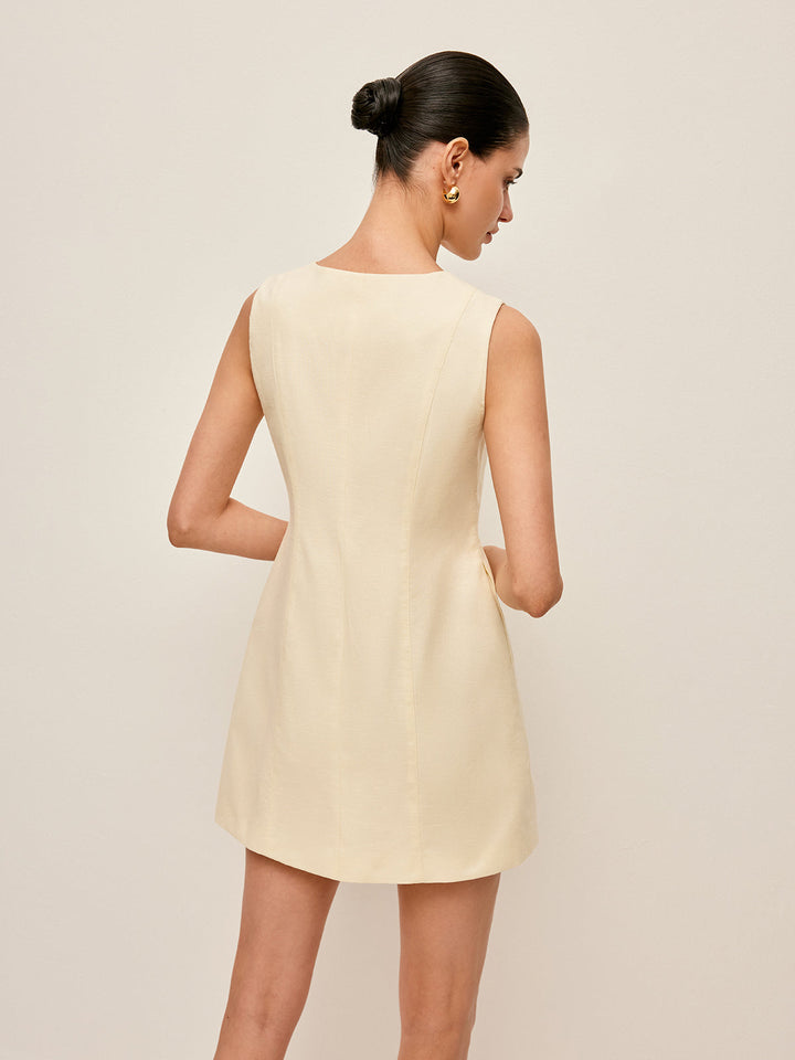 Kleid mit durchgehender Knopfleiste aus Baumwolle und Leinen, ärmellos