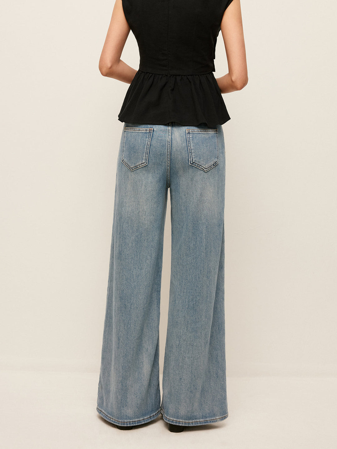 Mid-Waist Wide-Leg Denim Jeans Mit Taschen