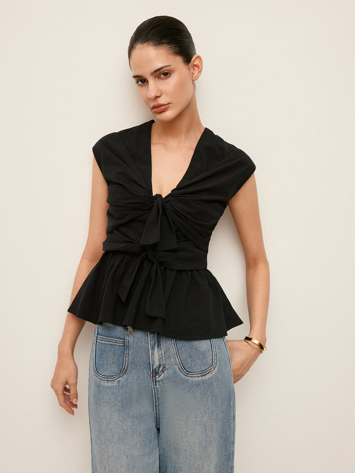 Peplum-Oberteil mit Bindeband vorne