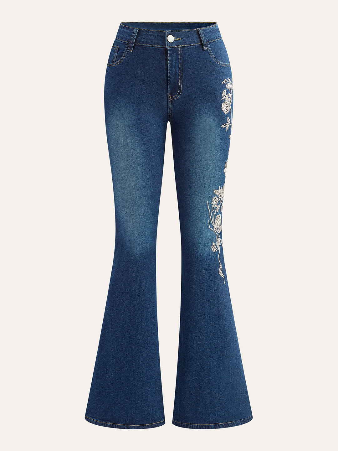 Mid-Taille Jeans mit ausgestelltem Bein und Stickerei