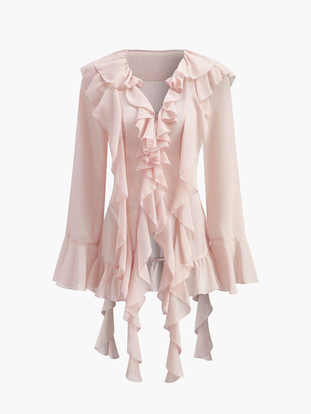 Halbtransparente Chiffon-Bluse mit Rüschen