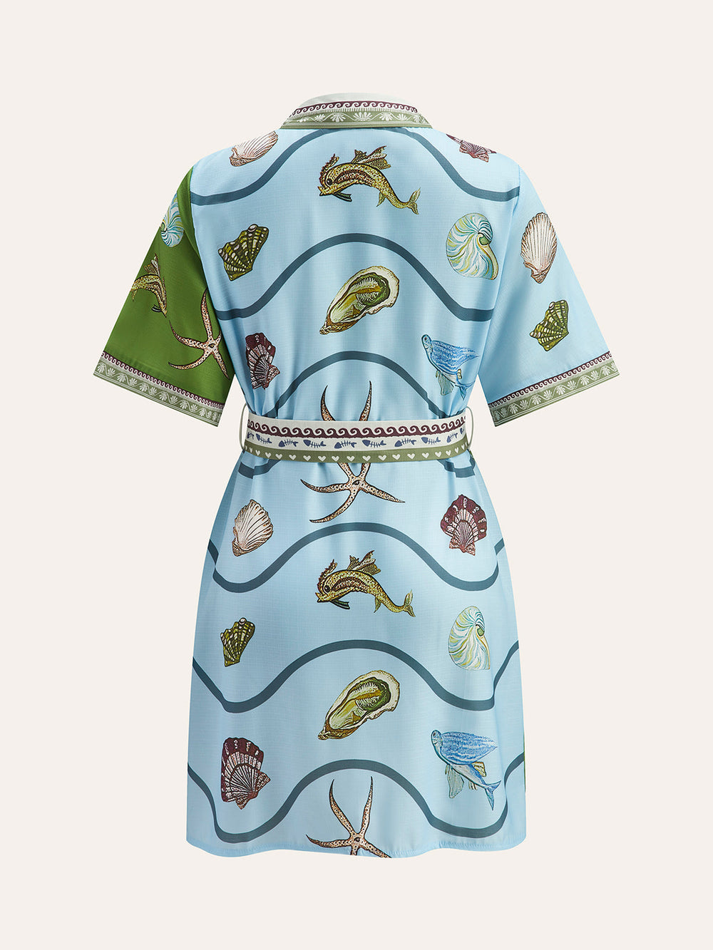Button-Down Kragen Hemd mit Aquatik-Print und Gürtel