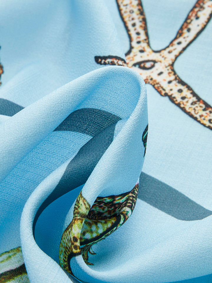 Button-Down Kragen Hemd mit Aquatik-Print und Gürtel