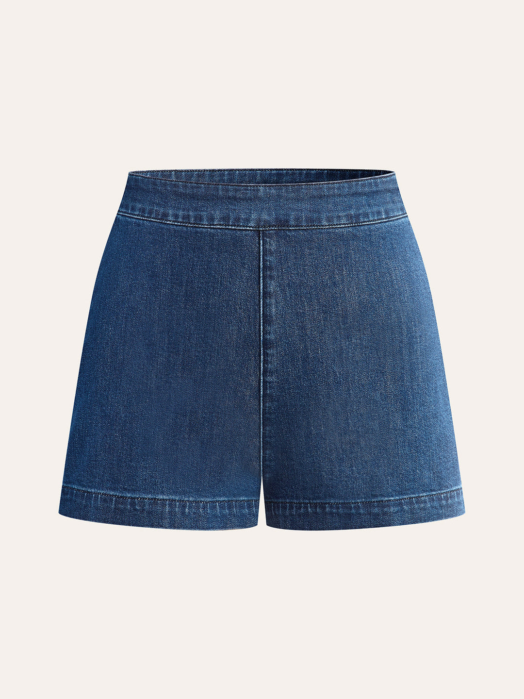 Denim-Shorts-Set mit V-Ausschnitt und Metallknopf-Bindeband