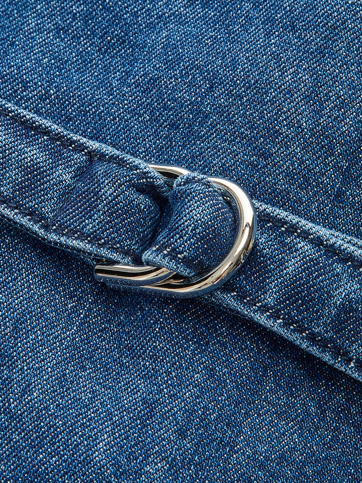 Denim-Shorts-Set mit V-Ausschnitt und Metallknopf-Bindeband