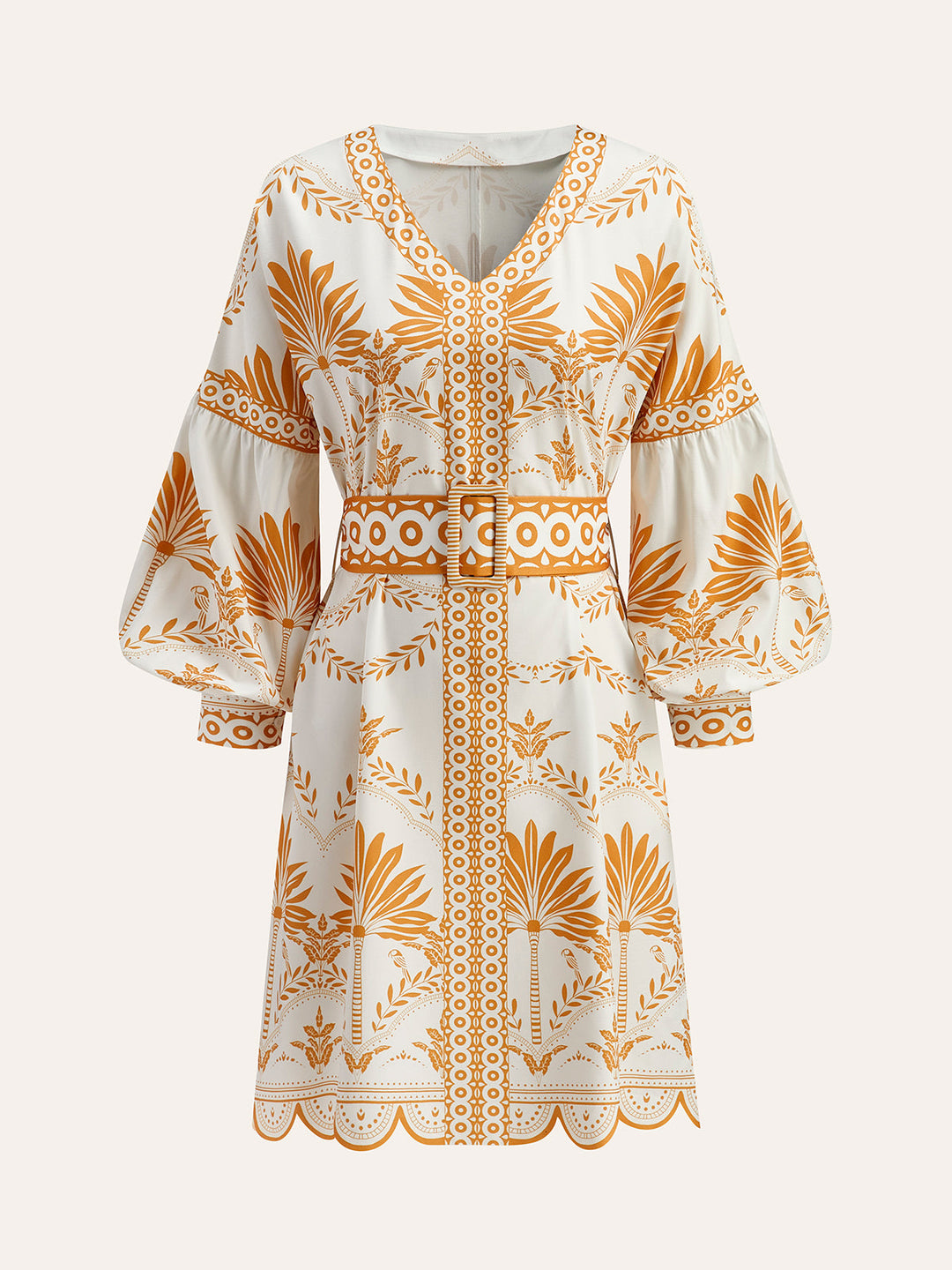 Boho Print V-Ausschnitt Kleid mit Gürtel