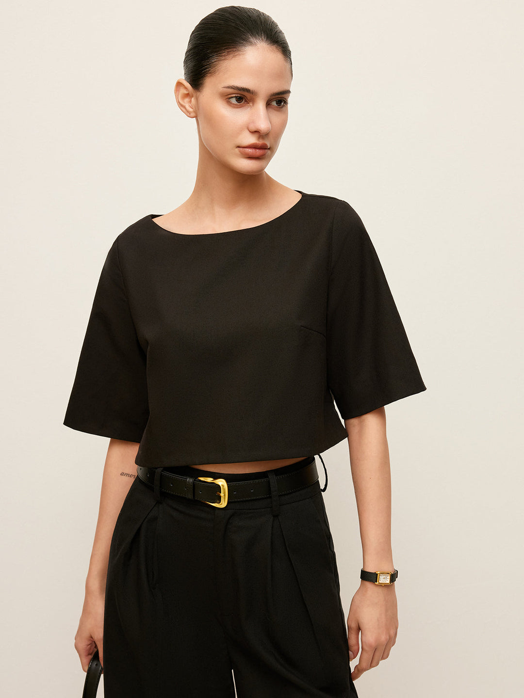 Crop-Top-Set aus Baumwolle & Leinen mit Hose
