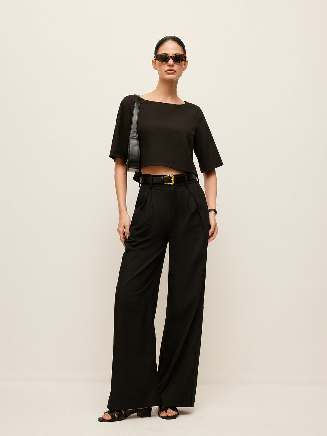 Crop-Top-Set aus Baumwolle & Leinen mit Hose
