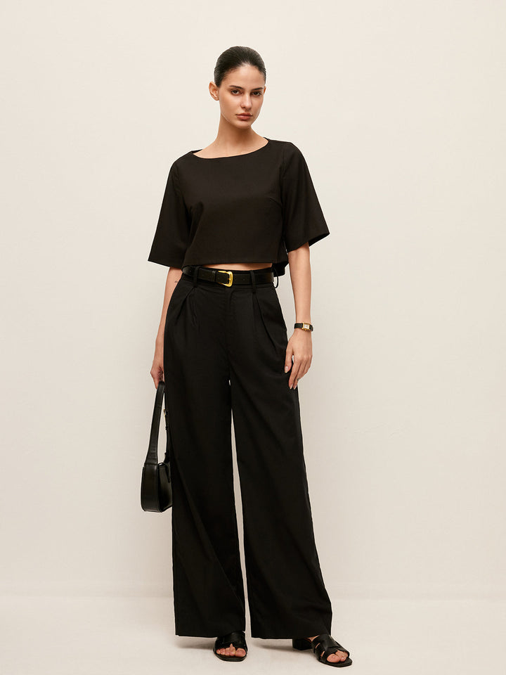 Crop-Top-Set aus Baumwolle & Leinen mit Hose