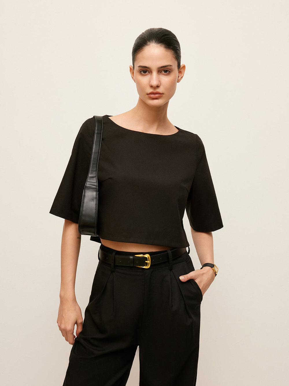 Crop-Top-Set aus Baumwolle & Leinen mit Hose