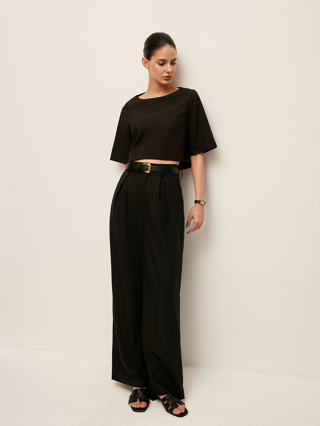 Crop-Top-Set aus Baumwolle & Leinen mit Hose
