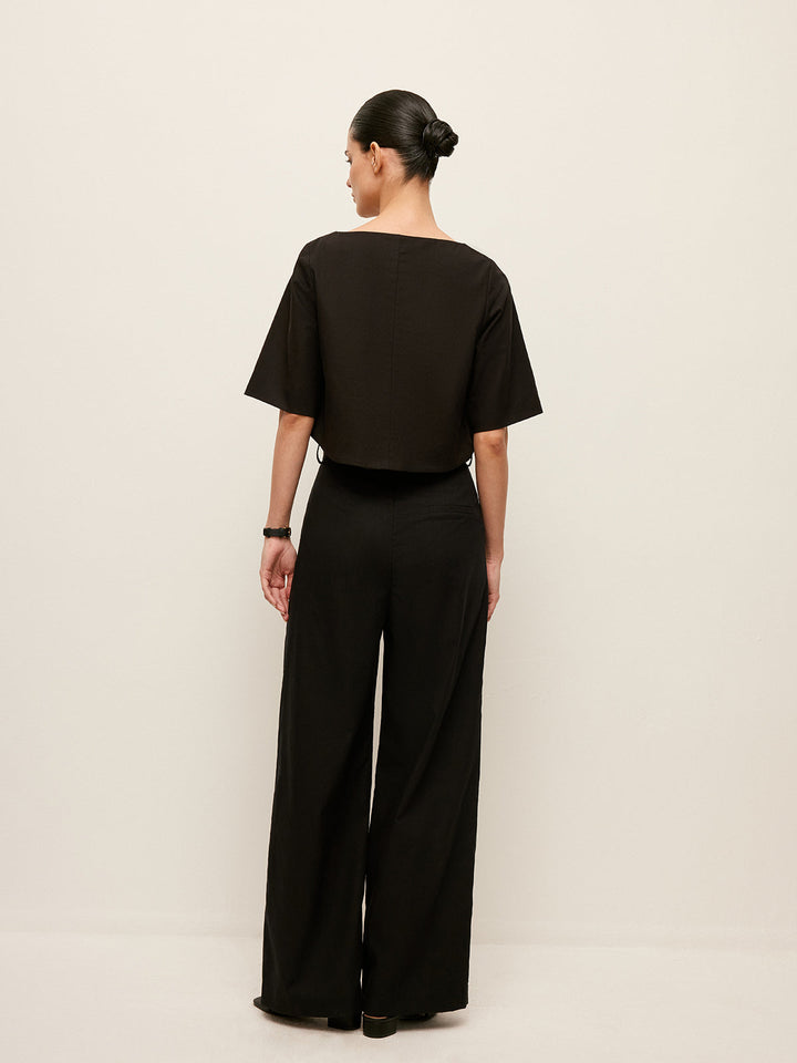 Crop-Top-Set aus Baumwolle & Leinen mit Hose