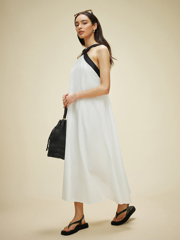 Halbloses Kleid aus Baumwolle & Leinen mit Neckholder