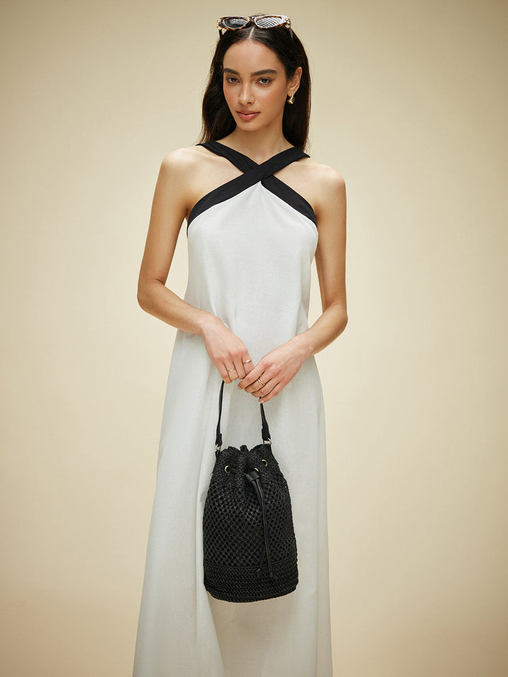 Halbloses Kleid aus Baumwolle & Leinen mit Neckholder