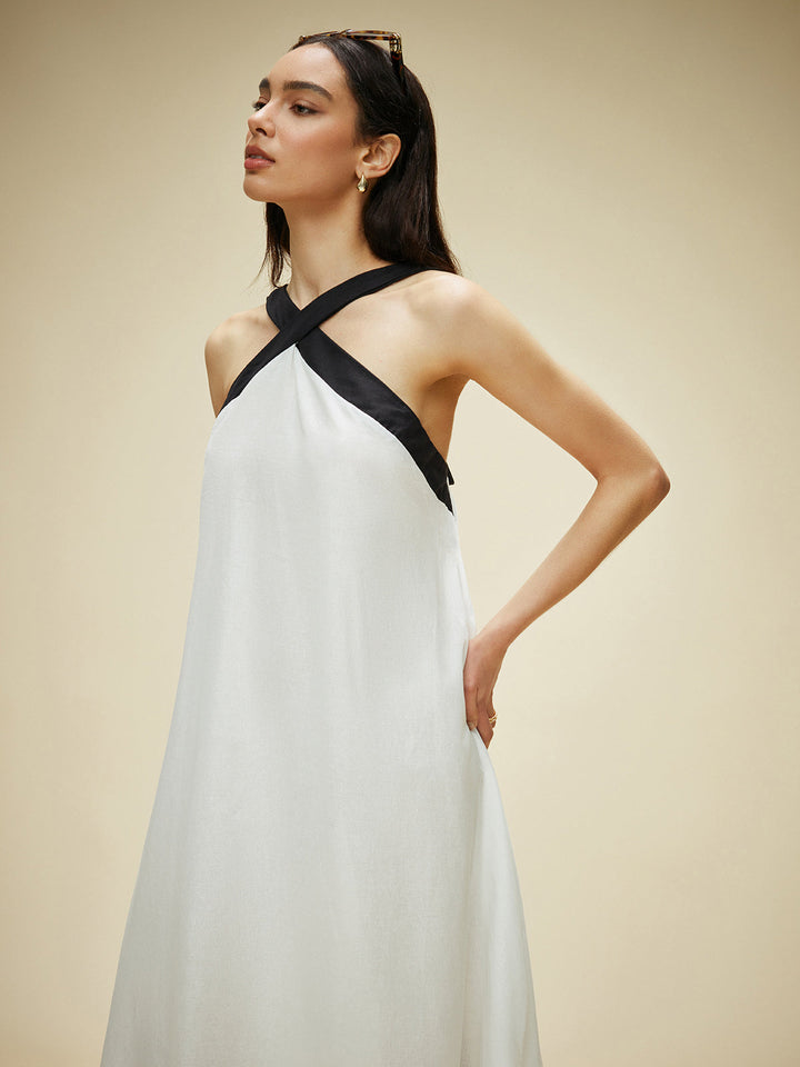 Halbloses Kleid aus Baumwolle & Leinen mit Neckholder
