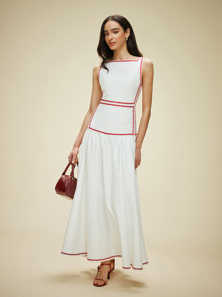 Kleid mit Kontrastbesatz und Rückenbändchen aus Baumwolle