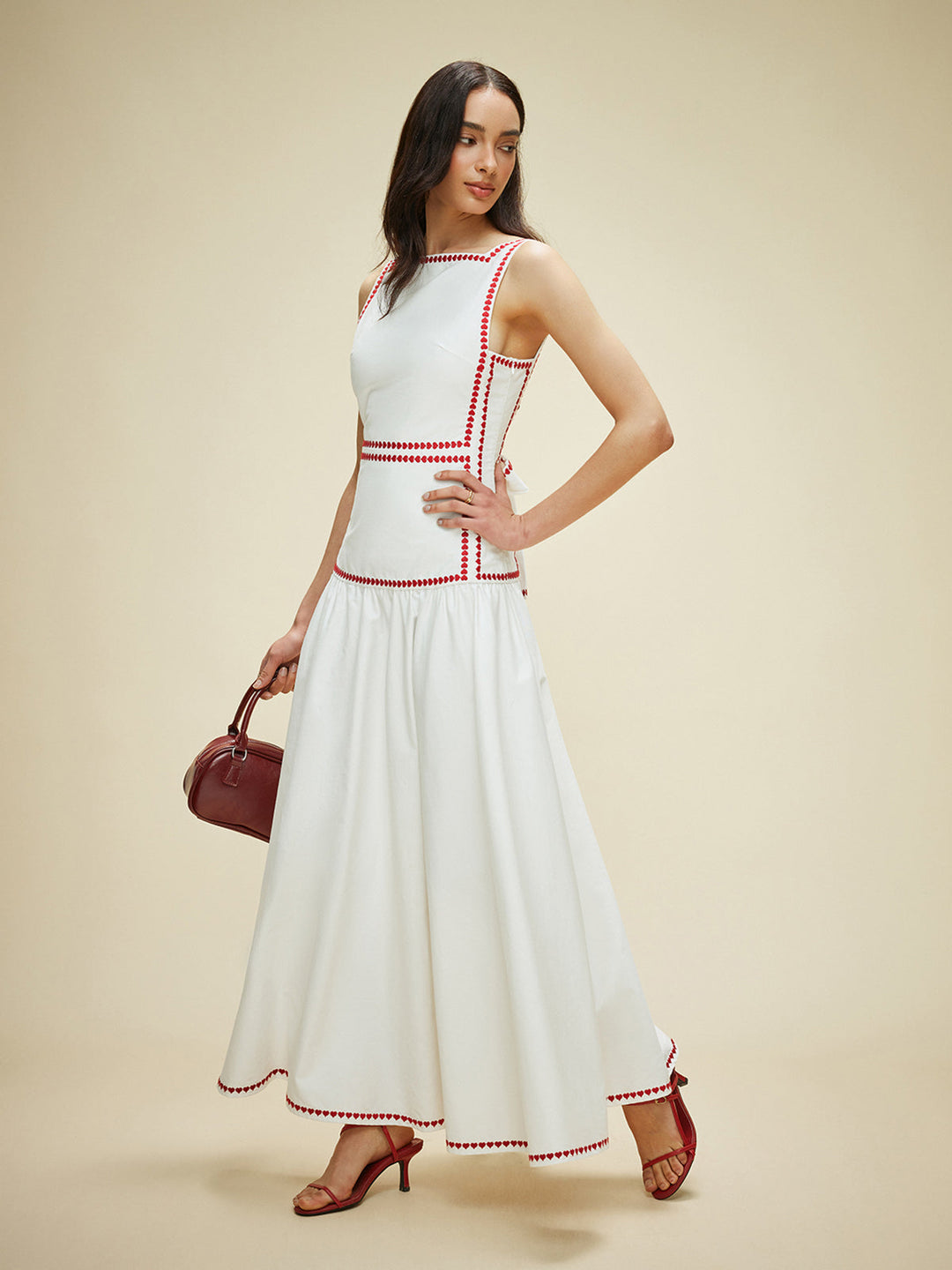 Kleid mit Kontrastbesatz und Rückenbändchen aus Baumwolle