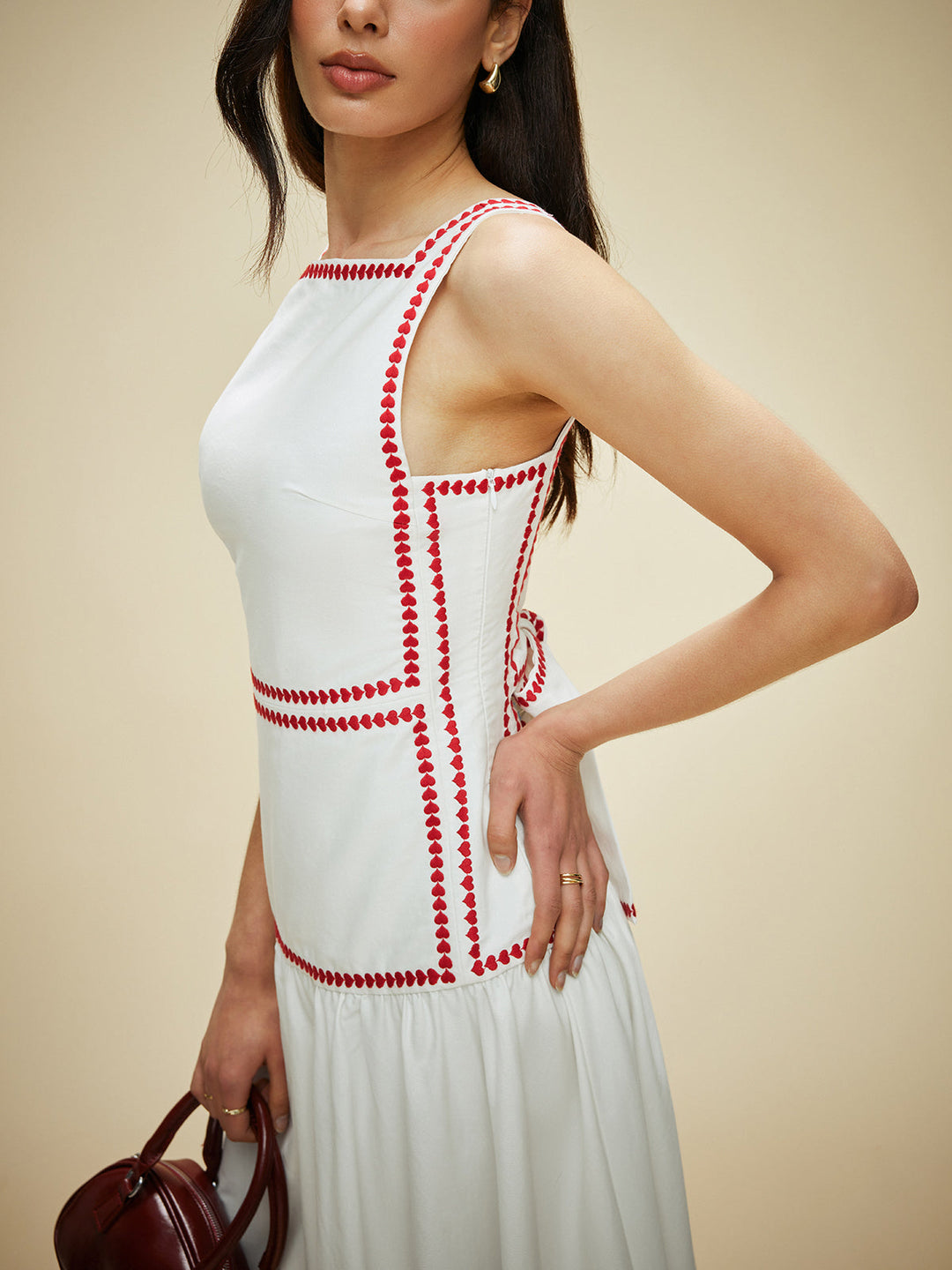 Kleid mit Kontrastbesatz und Rückenbändchen aus Baumwolle