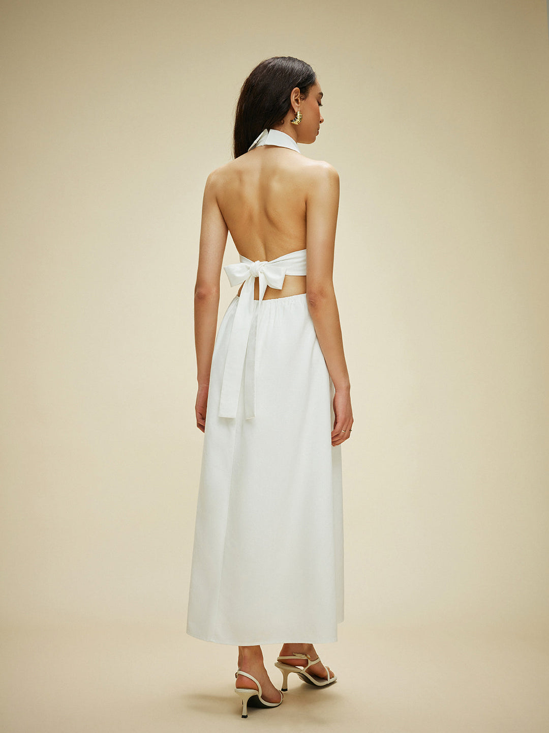Kleid mit Taschen und Neckholder-Bindung aus Baumwolle & Leinen