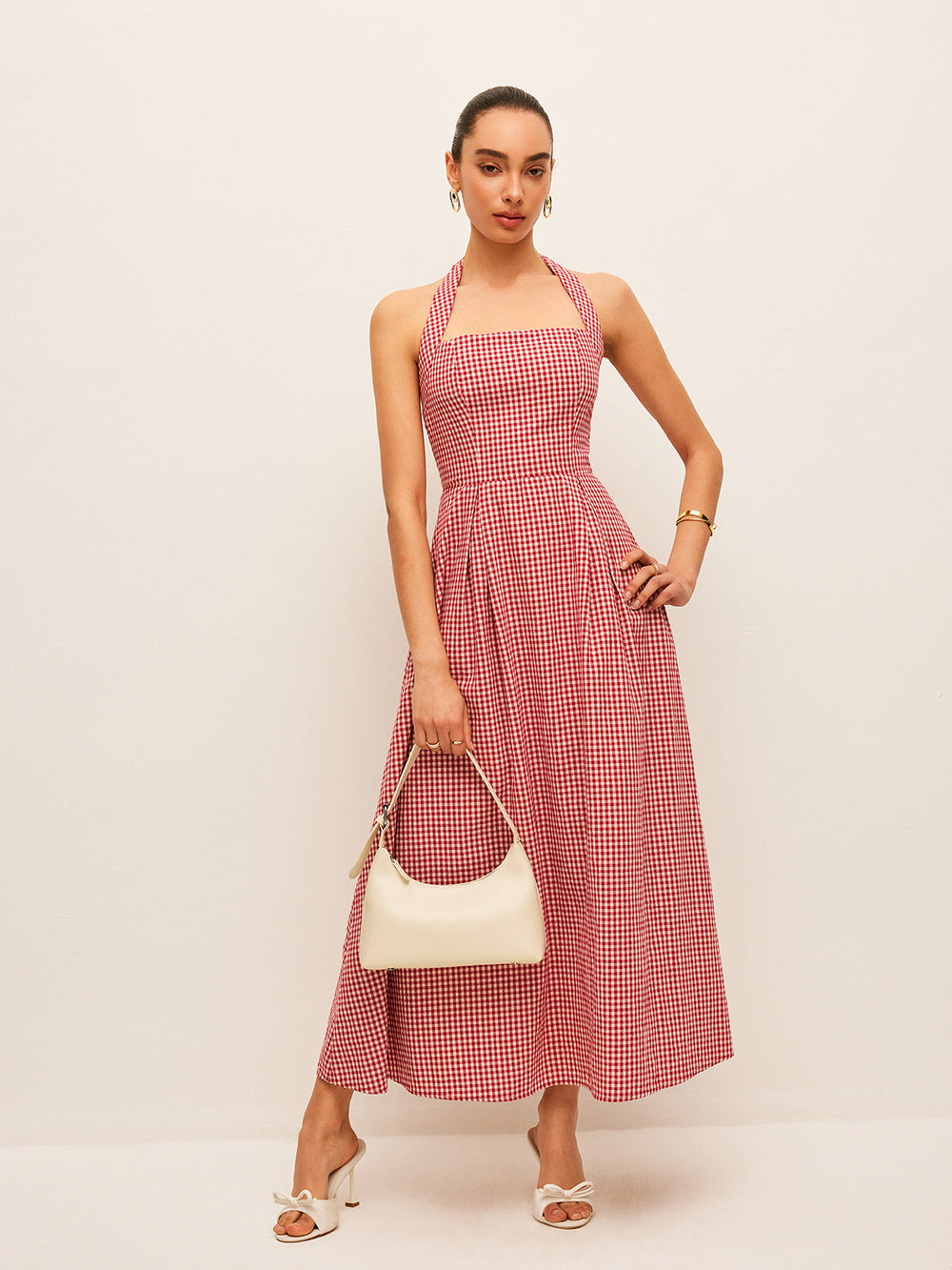 Baumwoll- & Leinenkarree-Neckholder-Kleid