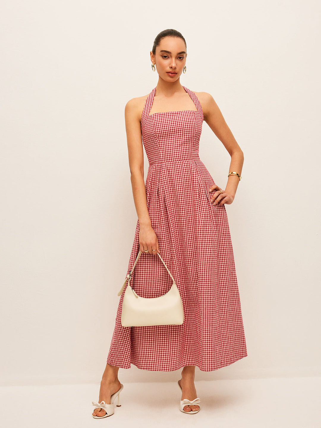Baumwoll- & Leinenkarree-Neckholder-Kleid