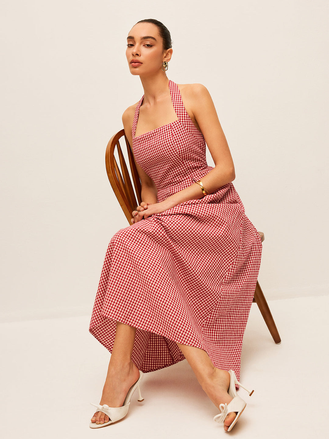 Baumwoll- & Leinenkarree-Neckholder-Kleid