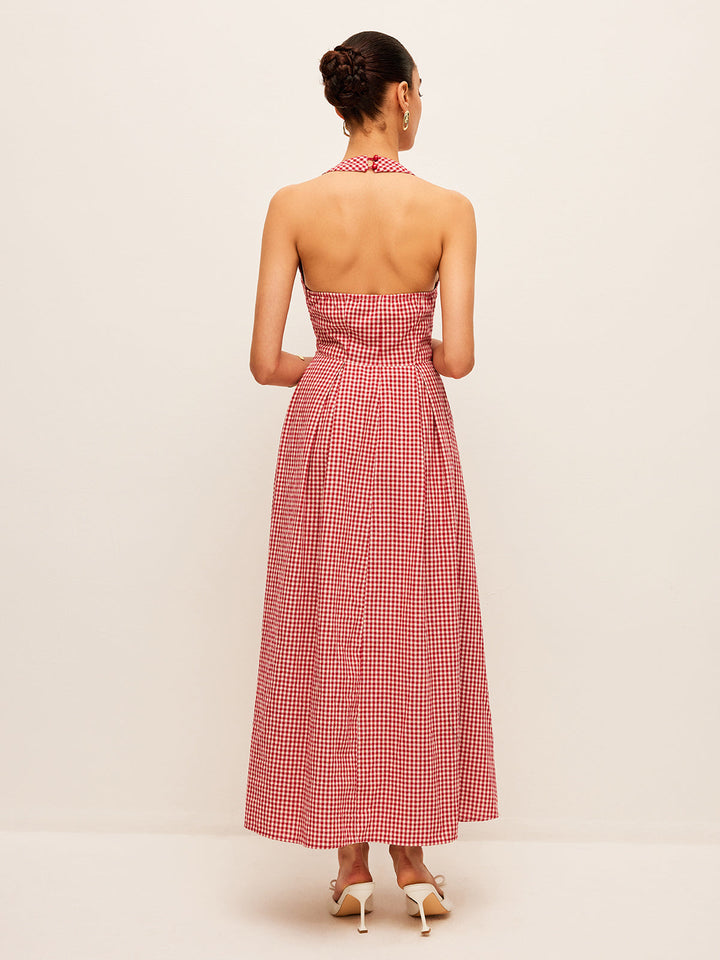 Baumwoll- & Leinenkarree-Neckholder-Kleid