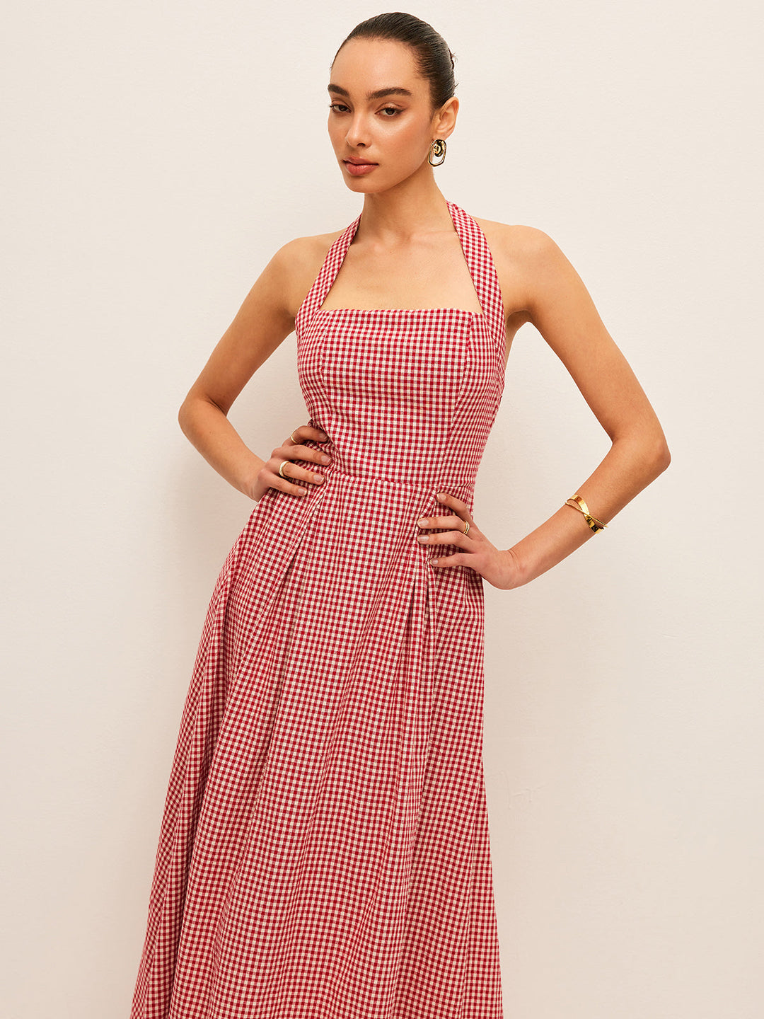 Baumwoll- & Leinenkarree-Neckholder-Kleid