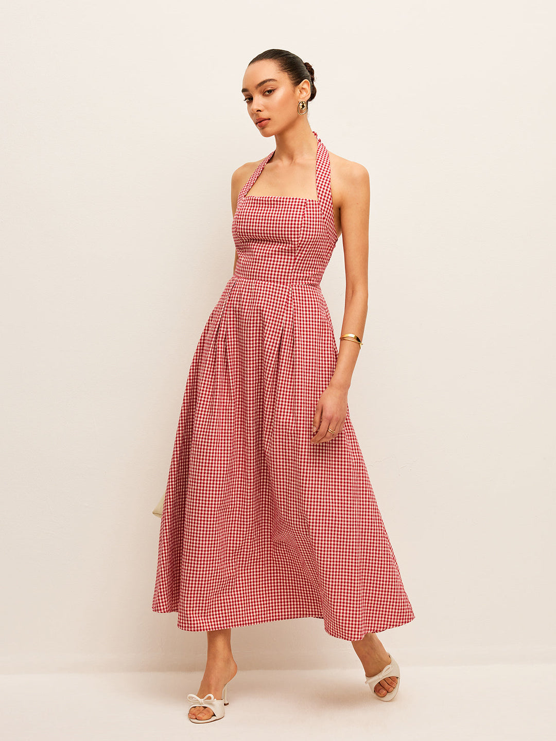 Baumwoll- & Leinenkarree-Neckholder-Kleid