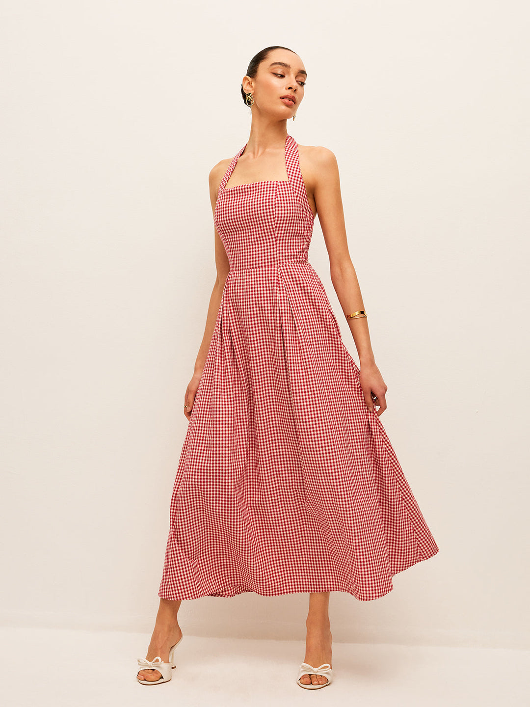 Baumwoll- & Leinenkarree-Neckholder-Kleid