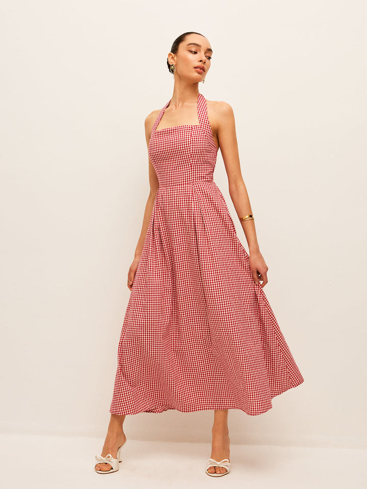 Baumwoll- & Leinenkarree-Neckholder-Kleid