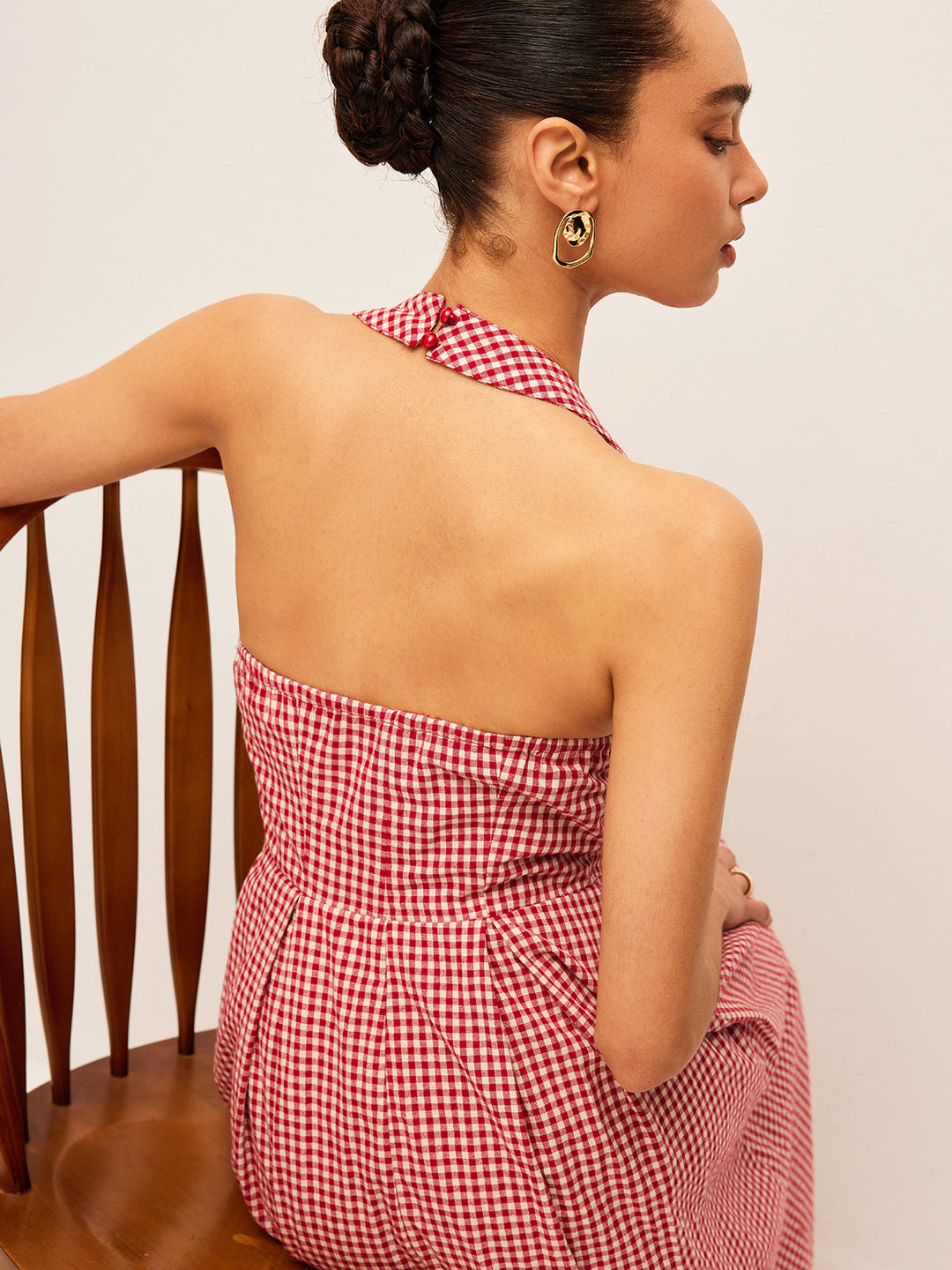 Baumwoll- & Leinenkarree-Neckholder-Kleid