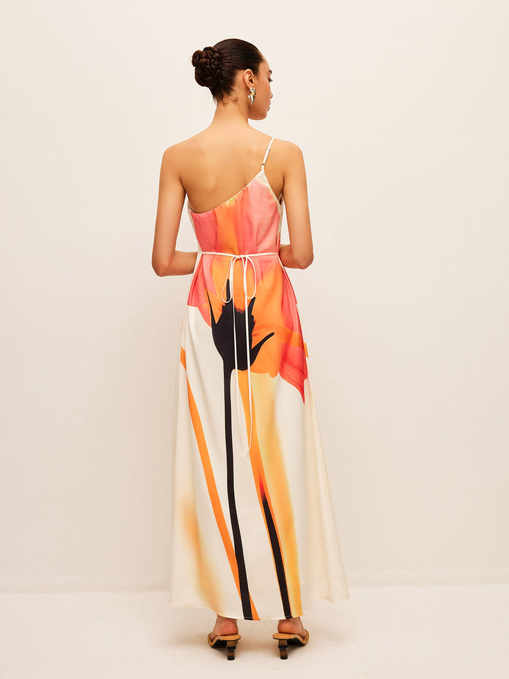 Asymmetrisches Kleid mit Blumenprint und gebundenem Rücken