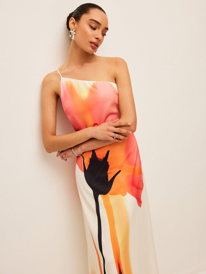 Asymmetrisches Kleid mit Blumenprint und gebundenem Rücken