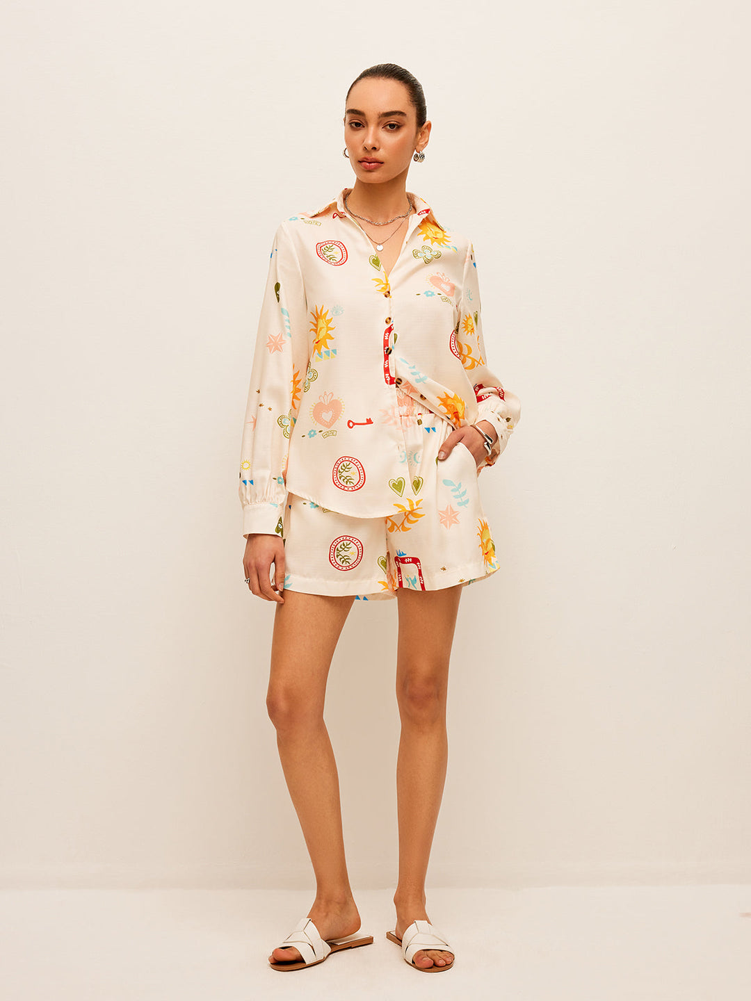 Plissierte Gemusterte Shorts-Set