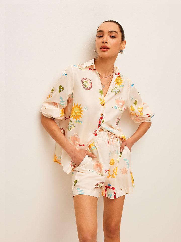 Plissierte Gemusterte Shorts-Set