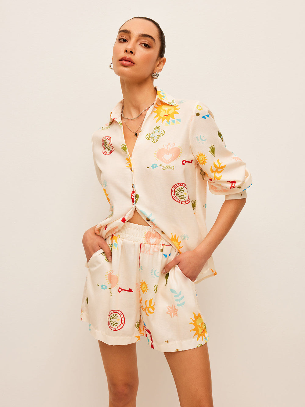 Plissierte Gemusterte Shorts-Set