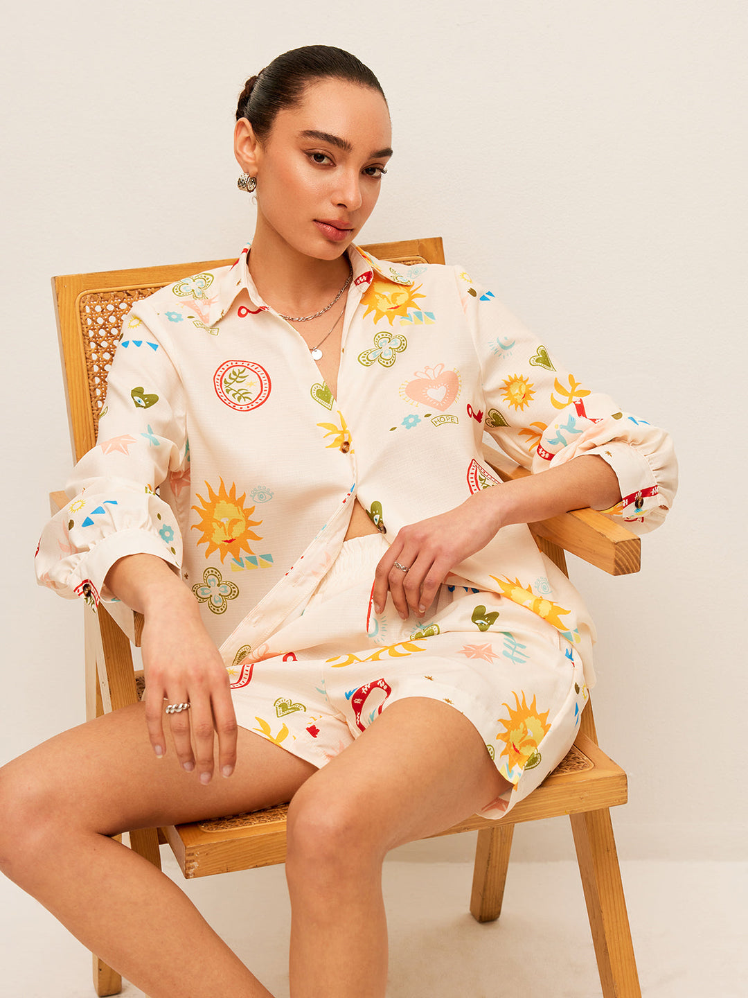 Plissierte Gemusterte Shorts-Set