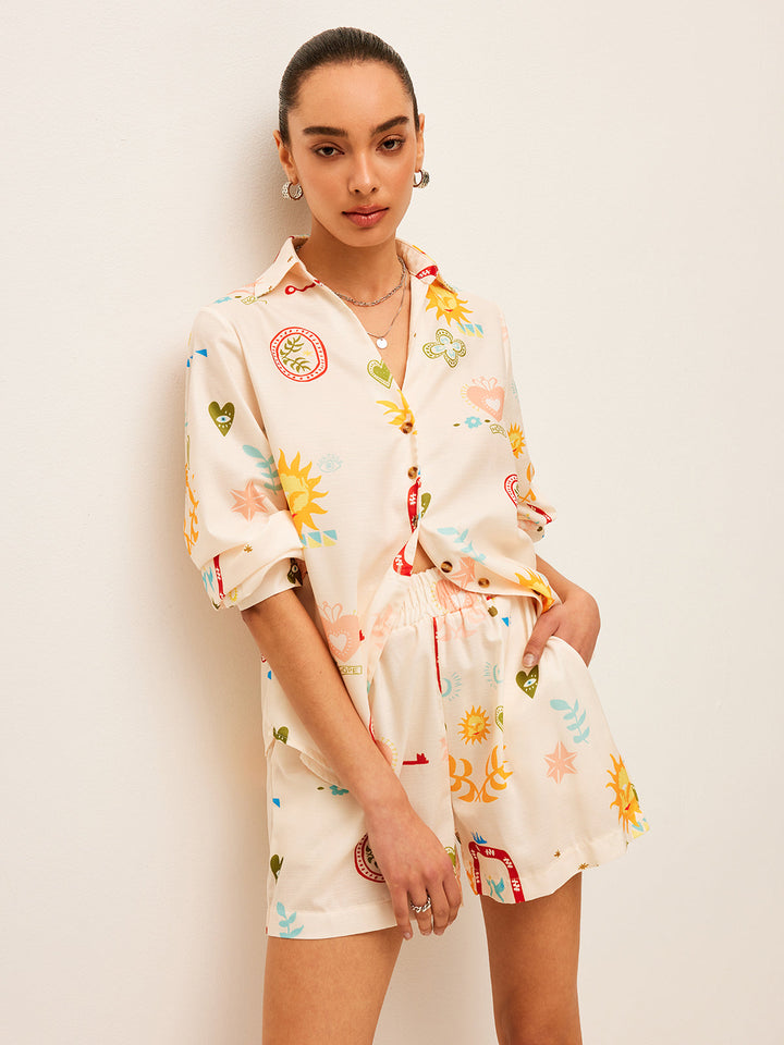 Plissierte Gemusterte Shorts-Set