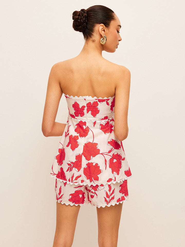 Blumen-Trägertop mit Hosenteil-Set mit Taschen