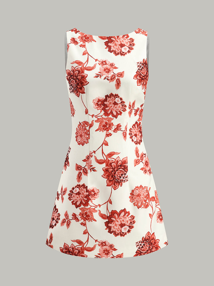 Blumenkleid mit rückenfreiem A-Linien-Schnitt