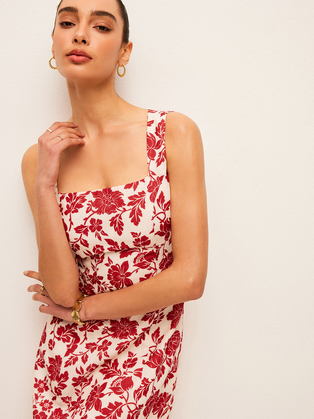 Flora Print Kleid mit quadratischem Ausschnitt