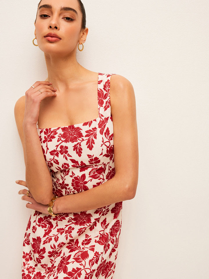 Flora Print Kleid mit quadratischem Ausschnitt