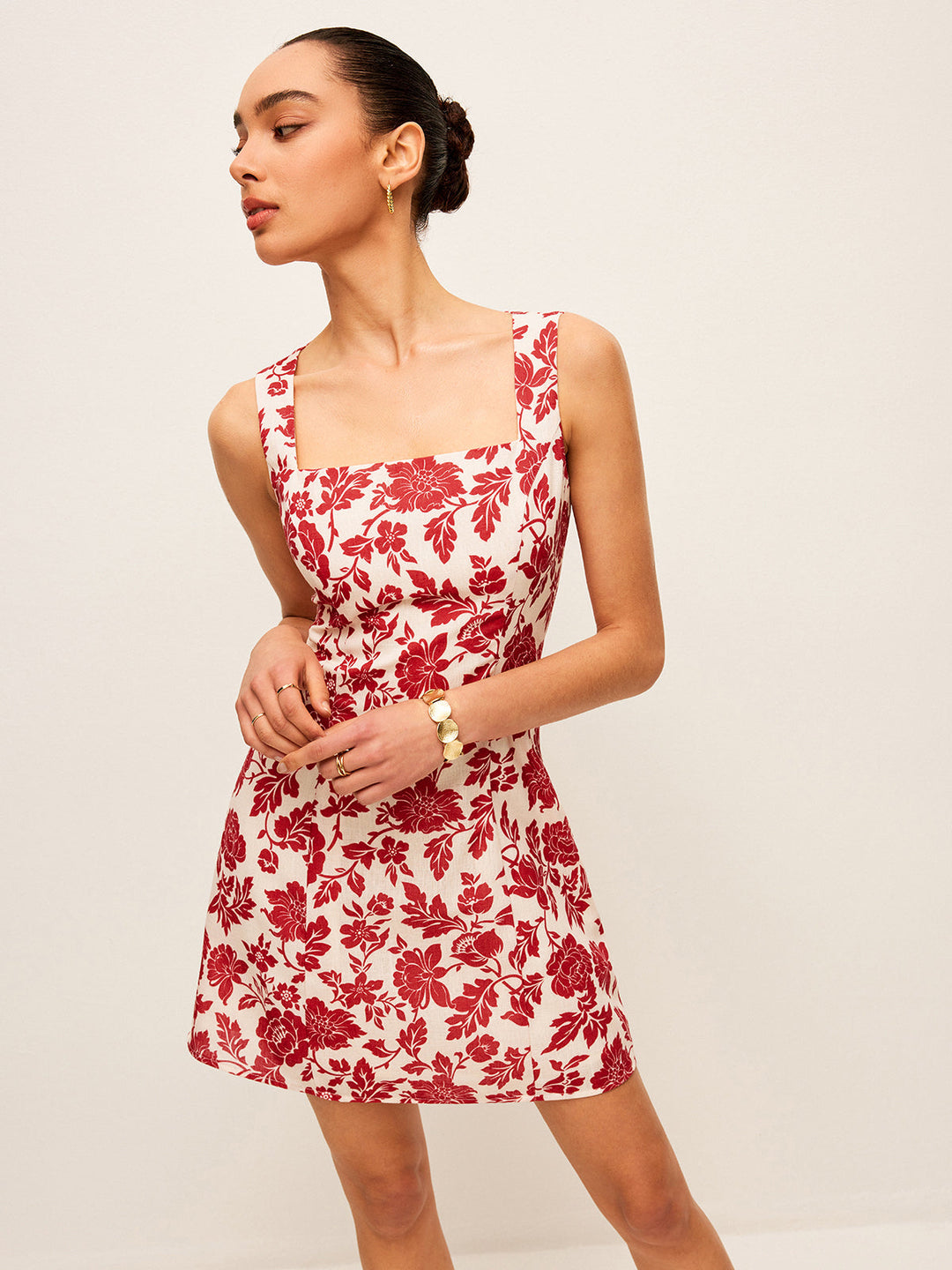 Flora Print Kleid mit quadratischem Ausschnitt