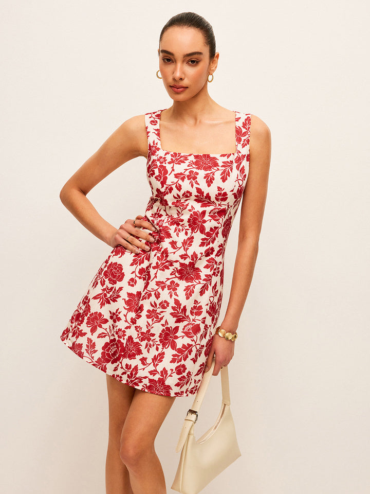 Flora Print Kleid mit quadratischem Ausschnitt