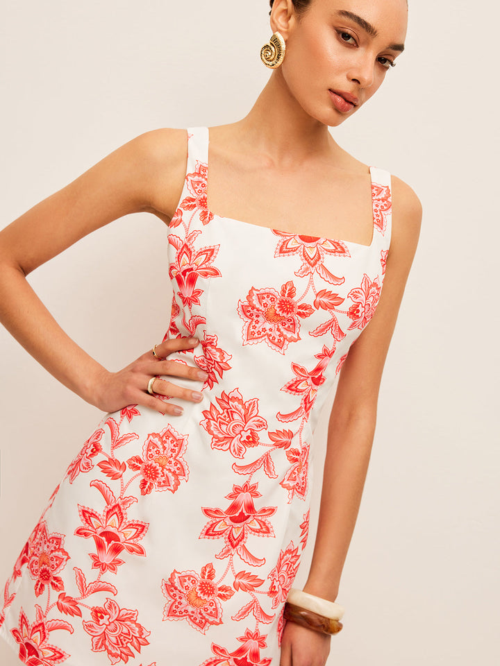 Blumenkleid mit quadratischem Ausschnitt